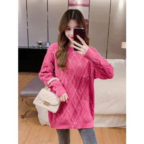 Women 2021 Autumn Winter New Loose Knitted Pullover Tops Female Sweater Oversized Tops Ladies O-neck Solid Jumper Tops P352