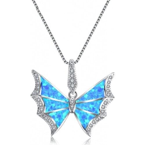 Bohemia Blue Imitation Opal Choker Pendant Necklace Butterfly Animal Zircon Chain Necklaces for Women Boho Animal Jewelry