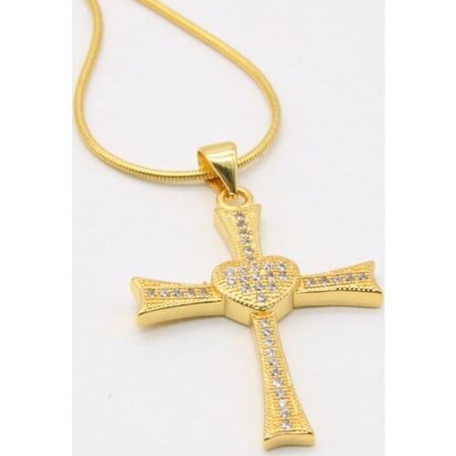 Heart Cross Yellow Gold Filled Womens Pendant Necklace Micro-inlay Zircon