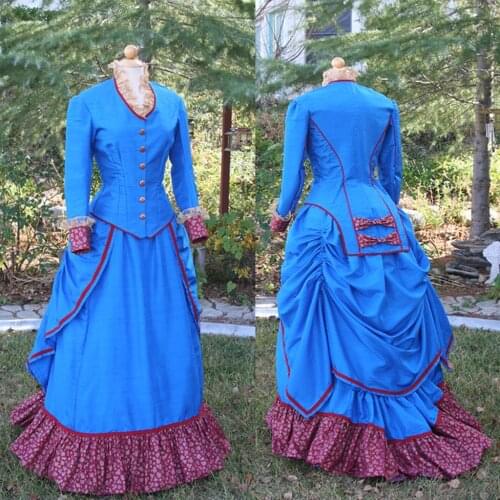 Blue Victorian Dress Cosplay Costume Adult Women Victorian Civil War Bustle Ball Gown Costume Halloween Party Custom Made H001