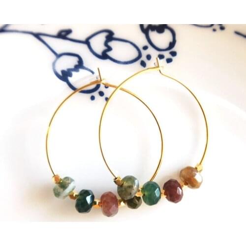 Gold fashion jewelry boho hoop earrings handmade earrings colorful indian stone for women earrings gift