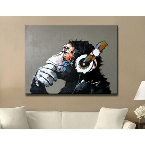 100% Hand Painted Canvas Oil Painting Abstract Animal Painting Monkey Living Room Decorative Art Picture No Prints