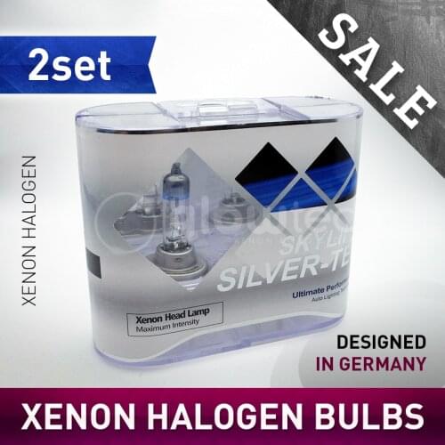 2pair SKYLINE SILVER-TEC H11, H7, H4 55W 2400lm 4300K Ultrabright warm white light Car Halogen Lights - Silver GLOWTEC
