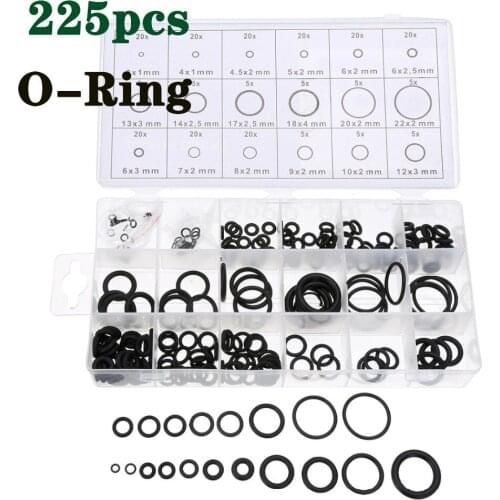 225 Pcs/box NBR Rubber O-Ring Set Black Fluoro Rubber Ring Oil and water Resistance gascket Washer Seal Silicone ring film