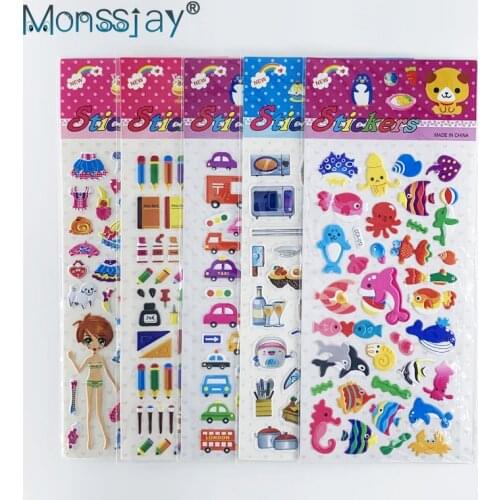 5 Sheets mixed cartoon 3D bubble stickers for Children boys girls cute kawaii DIY scrapbook laptop sticker educational toys