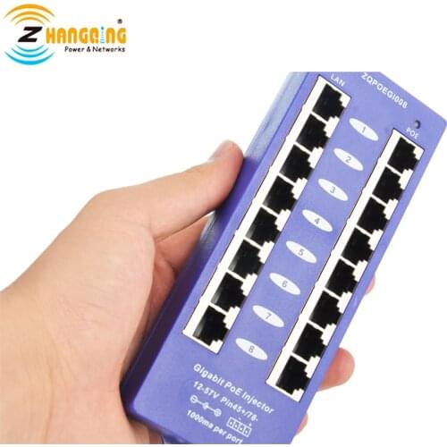 8Port Gigabit PoE Injetor Blue Color Wall Mount Mode B Passive PoE Panel security for IP Camera, Any 24V 48V networking devices