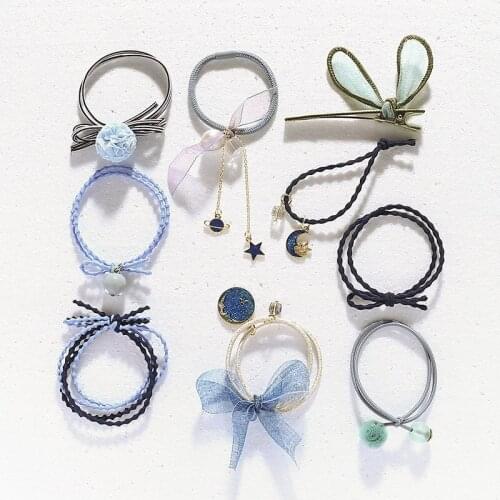 9pcs/set Women Hair Accessories universe Beads moon and star Headbands Ponytail Holder Girls Scrunchies Vintage Elastic Headdres