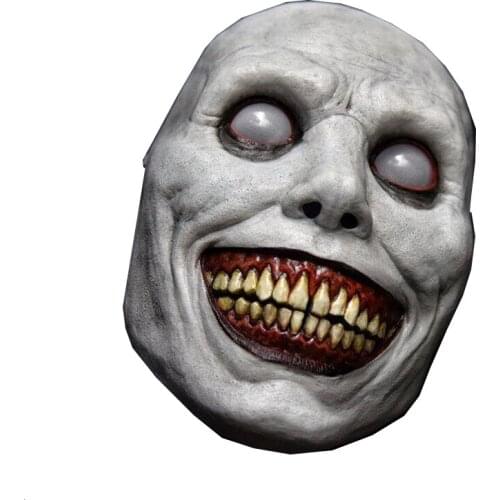 Anime White Eyed Devil Half Face Ghost Mask Horror Smile Latex Halloween Masks Demon Cosplay Props