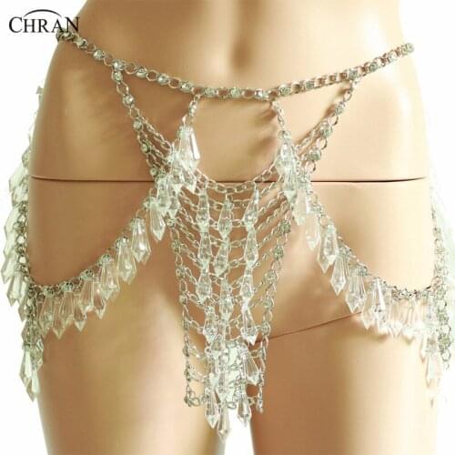 Chran Silver Chain Mini Skirt Festival Jewelry Burning Man Sequin Body Chain Dance Accessories Boho