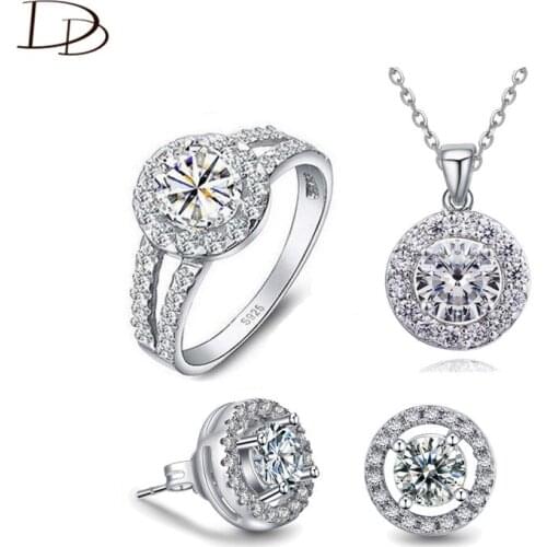 DODO Classic Round Jewelry Set Clear AAA Cubic Zircon Necklace Earrings Rings Sets For Women 925 Silver Jewelry Bijoux JS022