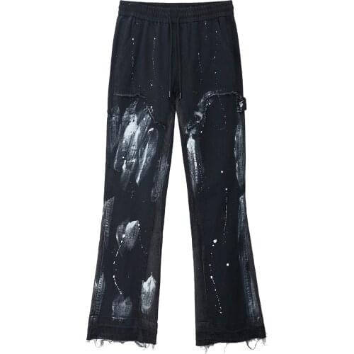 Streetwear Denim Pants Men Washing Ink 2020 Vintage Patchwork Flare Jeans Harajuku Hip Hop Pants Jogger Trousers