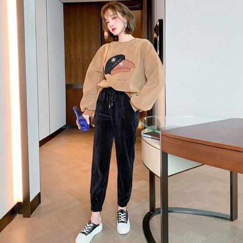 The fashion leisure elastic draw string with high waist leg convergent corduroy casual pants dress the new winter 2020