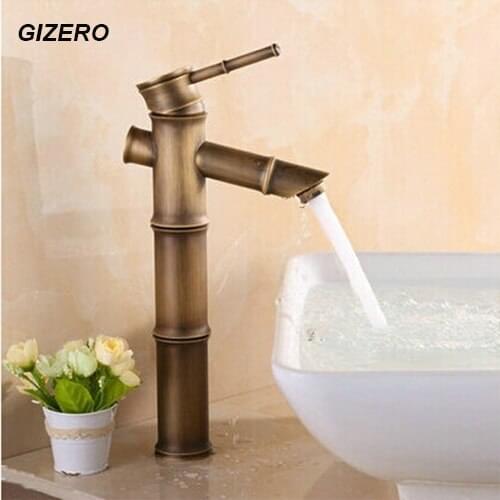 Artistic Bamboo Design Faucet Bathroom Antique Finish Copper Sink Mixer Deck Mounted hot and cold water ZR137