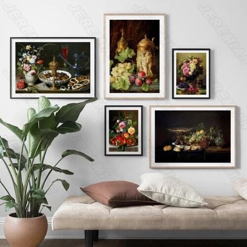 Rose Flower Grape Oil Painting Poster Nordic Style Waterproof Ink Canvas Print Painting Modern Bedroom Wall Sticker