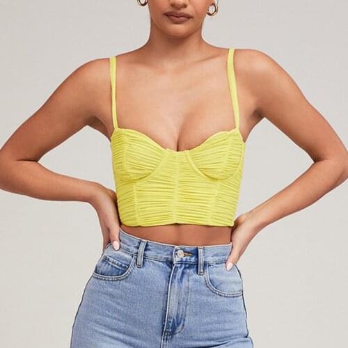 Short Tops Camis White Yellow Summer 2021 New Womens Crop Top Sexy Elastic Sleeveless Short Casual Tank Top Bar Sexy T Shirt