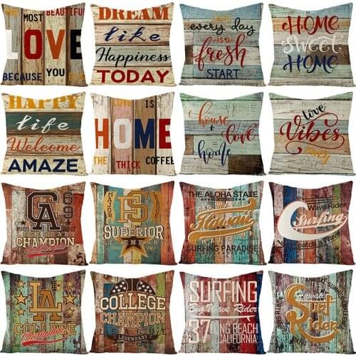 45*45cm Linen Pillowcase 2021 Household Items Retro Style Letter Printing Cushion Cover Sofa Cushion Pillow Cover Creative Gift