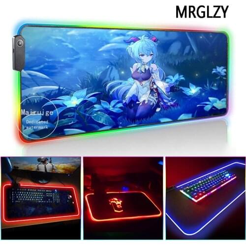 MRGLZY Genshin Impact LED Light RGB Gamer Anime Sexy Girl Ganyu Large Mouse Pad Desk Mat Gaming Accessories for Laptop Keyboard