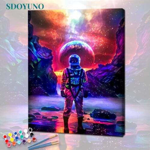 SDOYUNO Astronaut Oil Paint By Numbers Kits Figure Painting By Numbers On Canvas Frame 60x75cm Watercolor Painting DIY Home Deco