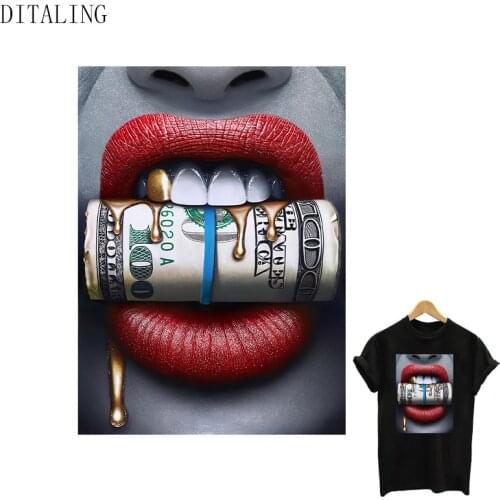 Lip Patch Lip Bite Dollar Thermal Stickers On Clothes Fashion Girls DIY Patch For Hoodie T-Shirt Washable Parch Ironing Stickers