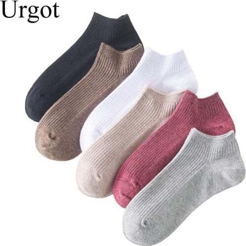 Urgot 5 Pairs Pure Cotton Womens Boat Socks Womens Anti-Pilling Deodorant Comfort Solid Color Ankle Socks Girl Meias Calcetines