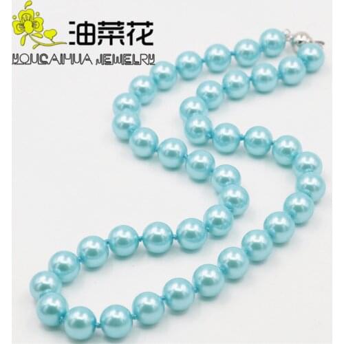 New DIY Fashion 10mm Blue Ocean Sea Shell Pearl Necklace Pearl Beads Fashion Jewelry Rope Chain Necklace Natural Stone 18INCH