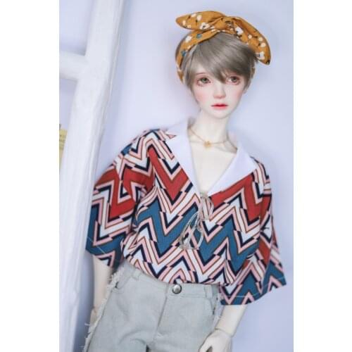BJD doll clothes Suitable for 1/3 1/4 MSD size corrugated V neck lapel cotton short sleeve T-shirt doll accessories