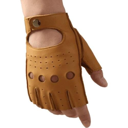 Half Finger Gloves Male Cowhide Fitness Non-Slip Wear Resistant Driving Motorcycle Locomotive Real Leather Gloves N8801
