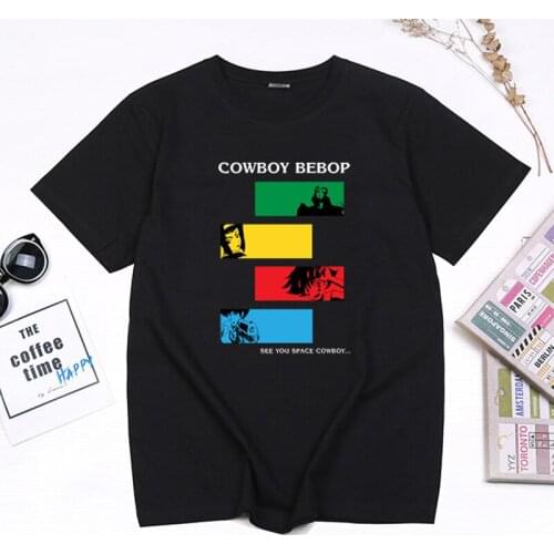 Popular Japan Anime Cowboy Bebop Spike Funny Men Tshirts Funny Cool Cotton Manga Tops Male Clothing Harajuku Streetwear Tees