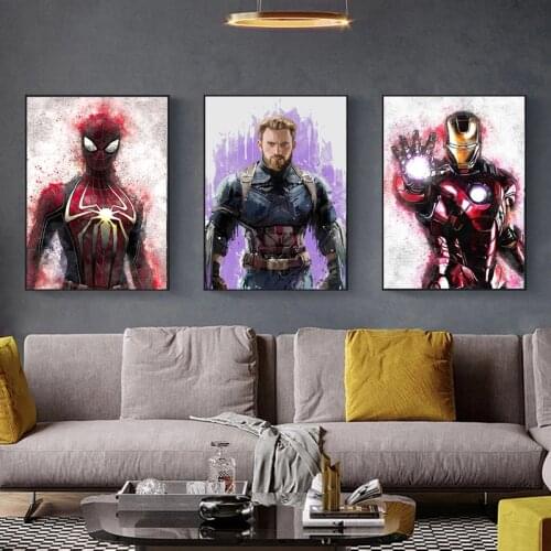 Marvel Avengers Superhero League Canvas Painting Movie Spider-Man Captain America Posters and Prints Wall Art Pictures for Decor