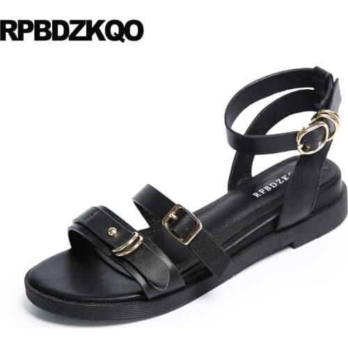 Black women sandals flat casual ladies fashion runway summer designer luxury ankle strap shoes 2019 slingback open toe korean