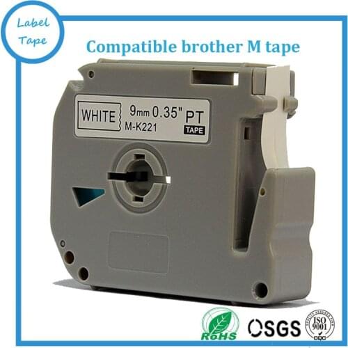 Compatible 9mm Brother label tape M-K221 MK221 MK 221 Black on white M label tape PT-100 PT-110