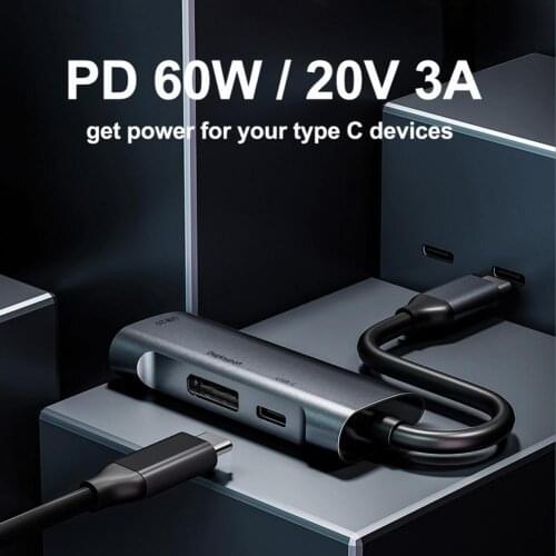 USB2.0 Type C Hub USB C To Multi USB 2.0 HUB 4K 3 in 1 DisplayPort PD 60W USB 2.0 USB C Hub for Computer