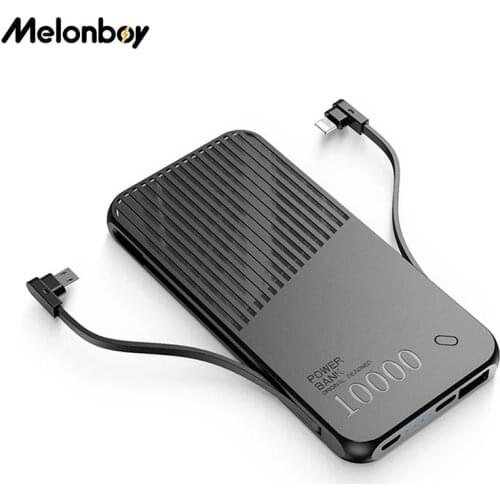Melonboy 10000mAh Powerbank With Type C Cable External Battery Charger For iPhone X XS XR 12 11 Xiaomi 10000mah power bank 2.1A