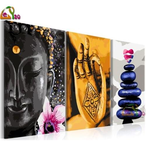 Oriental Triptych Buddha Orchid Diamond Painting Mosaic Embroidery Sale 5d Diy Picture Of Rhinestones Needlework Gift Home Decor