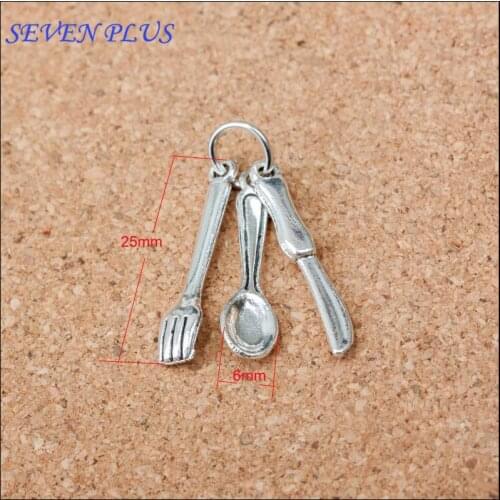High Quality 30 Sets/Lot 25mm Anique Silver Plated Western Tableware Dinner Set Knives Forks Spoon Charms