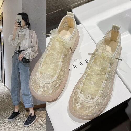 Koovan Womens Flats Leisure Shoes Female New Spring Summer 2021 Pure Color Lace Flat Surface Lace-up Shoes Fisherman Sneakers