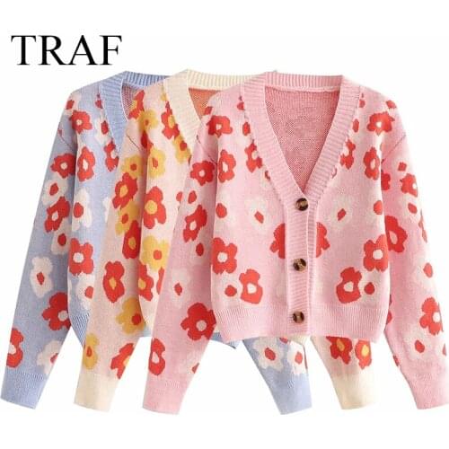 TRAF ZA Womens Clothing Cardigan Casual Fashion Slim Fit Knitted Tops Lady V-Neck Long Sleeve Single Breasted Sweater Outerwear