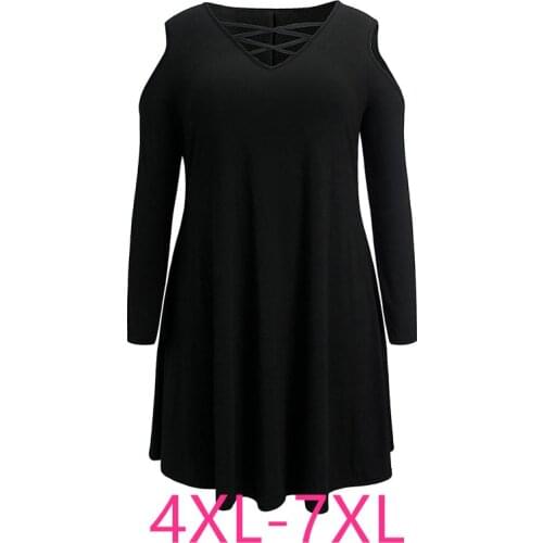 2021 spring autumn plus size party dress for women loose casual large long sleeve V neck mini dresses black red 4XL 5XL 6XL 7XL