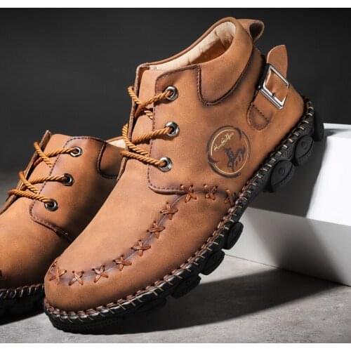 Winter Men Outdoor Sports Boots Basic Soft Faux Suede Handmade Genuine Leather Comfortable Designer Casual Shoes Large Size38-48