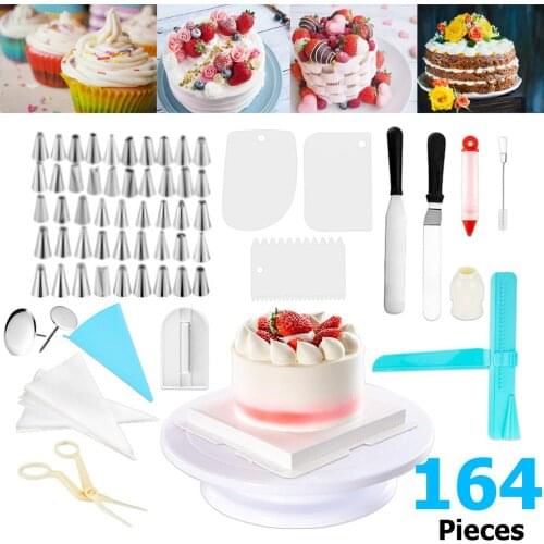 164Pcs DIY Cake Decor Kit Tools Baking Supplies Turntable Set Rotating disk