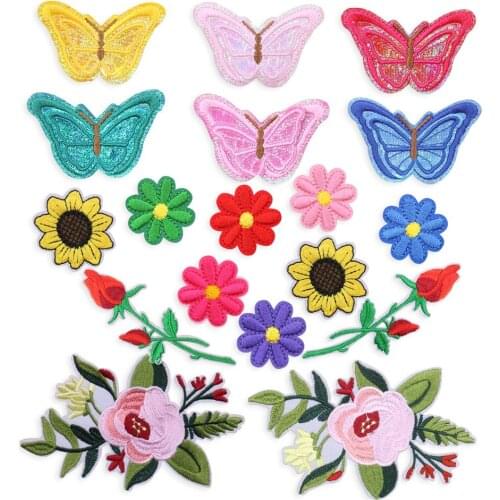 18PCS Butterfly Flowers Patches Cute 3D Butterfly Applique Iron on Embroidery Patch for Clothes DIY Kids Women Clothes Stickers