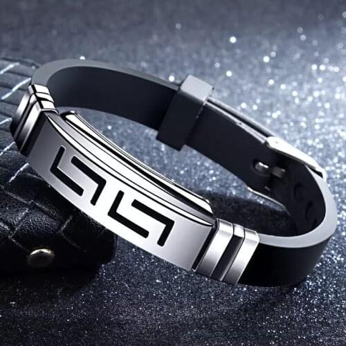 2021 Explosion Models Fashion Wristband Men Bracelets Bangles Rubber Stainless Steel Punk Silicone Black Women Rope Chain Trendy