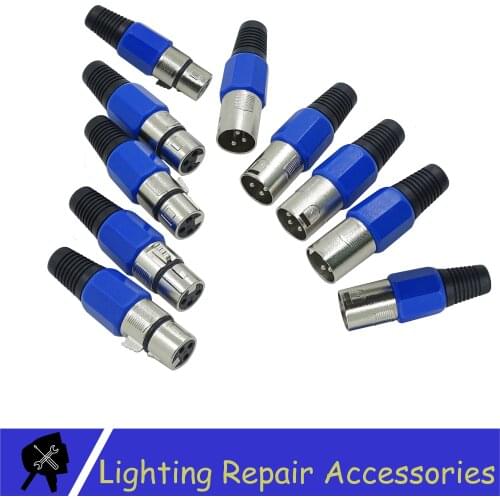 5 Sets 3-PIN XLR Metal Connector For DMX Cable Microphone Cable Blue Audio Cable Connector Stage Light Accessories