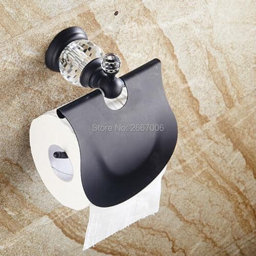 Free Shipping 2pcs Promotional Price Crystal Wall Mounted Antique brass Black Toilet Paper Roll Holder Tissue Box Holder ZR2323