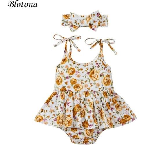 Blotona Lovely Baby Girls Summer Outfits, Cute Self Tie Strap Sleeveless Floral Tutu Romper with Headband Set 0-24 Months