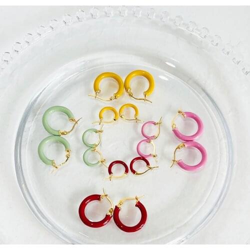 ALLNEWME Rainbow Enamel Big Small Round Hoop Earrings for Women 2021 Summer Candy Color Circle Huggie Earrings Statement Jewelry