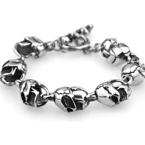 Granny Chic Punk Long Skull Bracelets For Men Stainless Steel Shiny Skull Charm Link Chain Bracelets Mens Gothic Jewelry