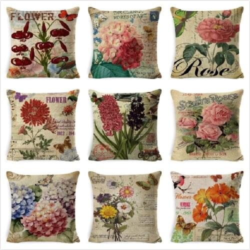 Rose Flowers Prints Cushion Cover 45*45cm Cushion Case Linen Throw Pillow Car Home Decoration Decorative Pillowcase kussenhoes