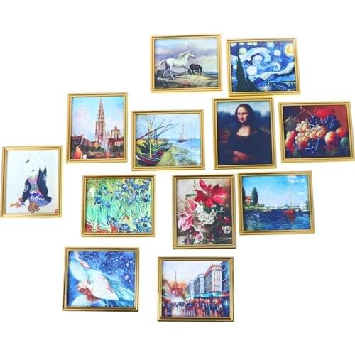 1:12 Mini Decorative Accessories Antique Manny Frame Oil Painting Mona Lisa DIY Wooden Doll House Dollhouse Miniature