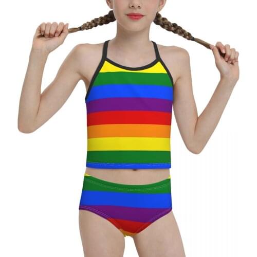 Europe Beach Wear for Children young Girls Print Gay Pride Rainbow Flag Bikini 2021 Wholesale Brand Girl Swimming Suit